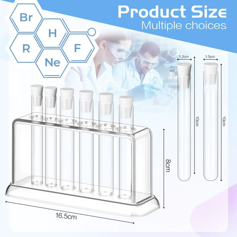 Six Piece Glass Graduated Cylinder Set With Rack 5Ml To 250Ml Clear Lab Tubes For Chemistry Projects display with measurements
