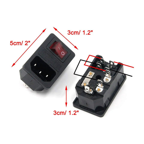 Two Pack AC250V 10A IEC 320 C14 Inlet Panel Socket With Fuse Red Light Indicator Rocker Switch 7 Terminal Power Supply
