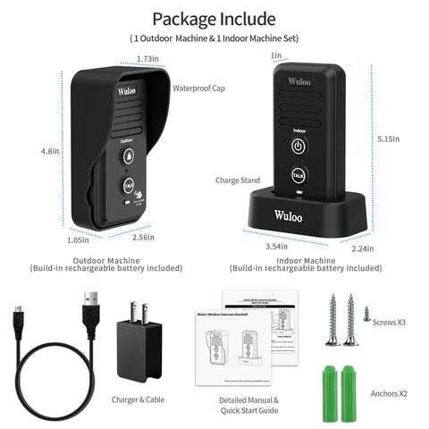 Wireless Intercom Doorbell for Home and Classroom Waterproof Electronic Door Chime With Half Mile Range product components