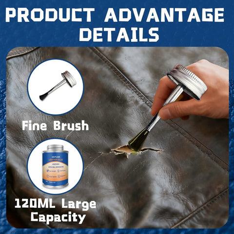Leather Repair Glue Cement With Brush For Purses, Sofas, Furniture, Car Seats And Shoes, being applied to leather with brush