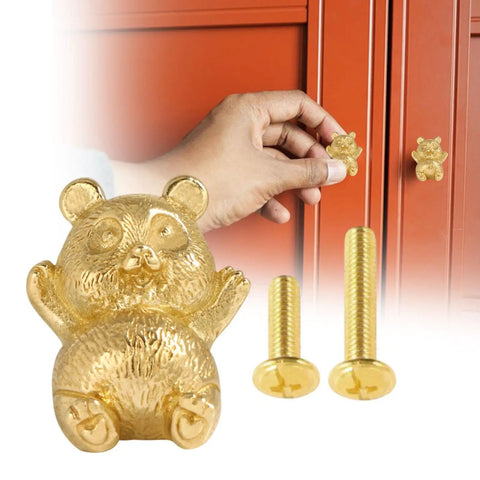 Gold Brass Panda Cabinet Handle With Funny Animal Statue Pull For Wardrobe Drawer Knob And Cupboard Dresser Hardware Suitable For Kitchen Renovation Projects, gold brass panda knob with screws