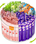 Drink Packet Organizer With 360 Degree Lazy Susan Turntable For Hydration Packets And Water Flavor Mixes, filled with packets
