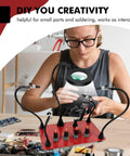 Person using Pro Soldering Helping Hands Station With Magnetic Third Hand, 3X Magnifier Lamp, Four Arms for precise assembly