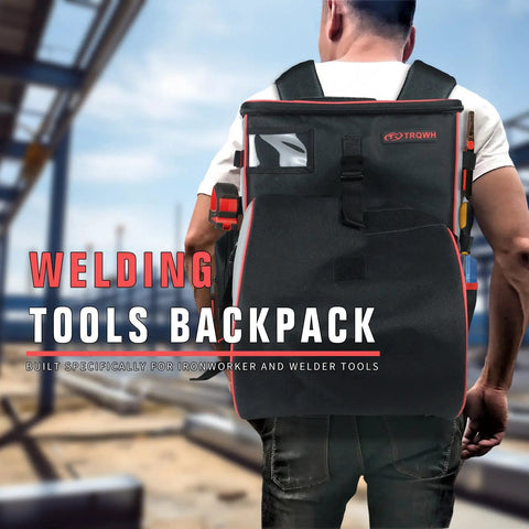 Back view of person wearing a Rugged Detachable Welding Tools Backpack Large Capacity Waterproof Gear Bag For Welders