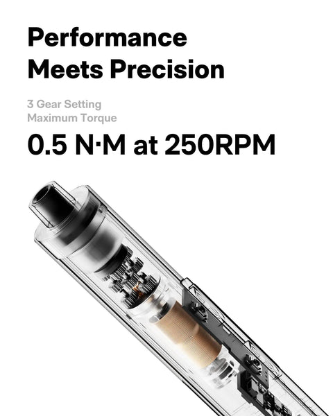 Illustration of Mini Electric Screwdriver Kit With 56 Bits showing internal mechanisms with 0.5 Nm torque at 250 RPM