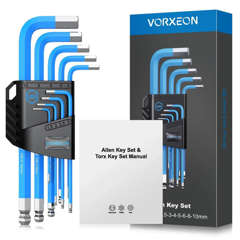Blue 9 Piece Hex Key Set With Allen Wrenches One Point Five To Ten Mm Metric Long Ball End Flat End L Key CrV And S2 Steel Durable