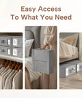 Six Pack Foldable Bed Sheet Organizer Boxes For Linen Closet Storage with clear window and label slot, gray color in bedroom setting.