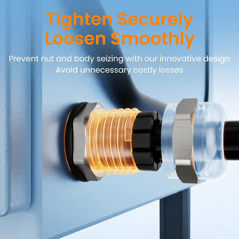 Stainless Steel Cable Gland NPT1 Waterproof IP68 cord grip connector installed with gasket and locknut, 18-25mm adjustable.