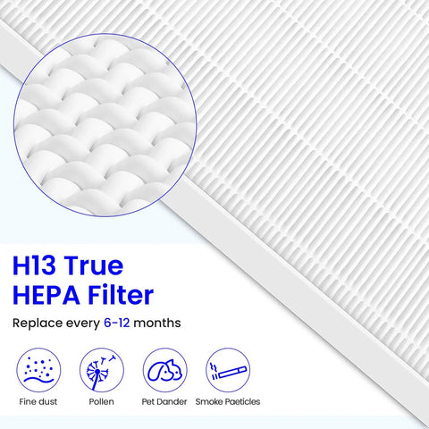 Close-up of H13 True HEPA filter from 2 Pack C545 Replacement Filter S Kit For Winix C545 Air Purifier, reducing pollen and smoke