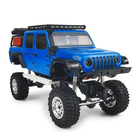 Hella Sick Metal Roof Rack And Luggage Carrier Fits 1 24 Scale RC Crawlers Compatible With Axial Scx24 Gladiator Off Road Truck Upgrade Gear And Spare Parts, blue off-road RC truck with roof rack and large tires