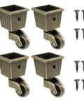 Four Pack Retro Bronze Square Base Caster Wheels With Heavy Duty Silent Ball Bearings And Ridiculously Smooth 360 Mobility So Your Furniture Rolls Like A Champ, close-up view.