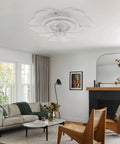 Ceiling Fan with Light 18.5 Inch Low Profile Modern Acrylic for Bedroom in stylish living room with white walls.