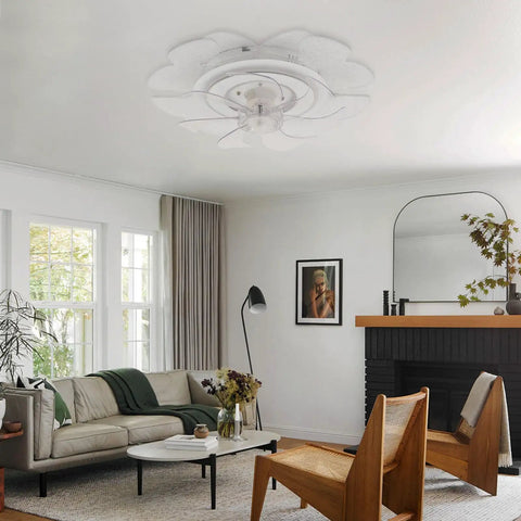 Ceiling Fan with Light 18.5 inch Flush Mount with Handheld Controller for, modern design, acrylic material, in a stylish living room.
