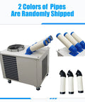 Ready To Roll 220V Industrial Portable Air Conditioner with adjustable outlets and interchangeable pipes, designed for outdoor projects.