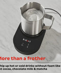 Nine Function Electric Milk Steamer And Frother With 17oz Stainless Pitcher For Lattes Cappuccinos And Macchiatos on countertop