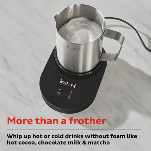 Nine Function Electric Milk Steamer And Frother With 17oz Stainless Pitcher For Lattes Cappuccinos And Macchiatos on countertop