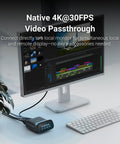 Comet Pro Remote KVM Over WiFi Dual Band WiFi 6 Desktop KVM with connected monitor showing 4K at 30 FPS video editing interface