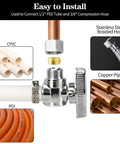 Solid As A Rock 2 Pack Quarter Turn Angle Stop Valves For Sink And Faucet Lines Premium Chrome Plated Brass No Sweat Swapping Plumbing Hardware with PEX and copper pipe connections.