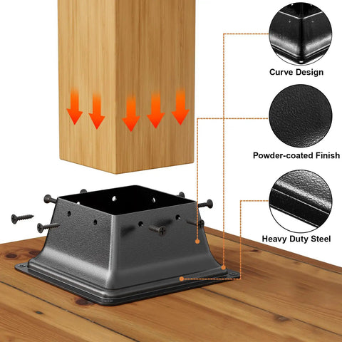 Built Tough 4x4 Post Base Bracket Set 10 Pack For Wood Posts Internal 3.6 By 3.6 Inches Powder Coated Steel with curve design