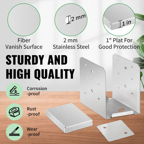 Sturdy Stainless Post Base 2 Pack For 8x8 Wood Posts Adjustable Bracket With Inner Opening 7.8 By 7.48 Inches Waterproof Rustproof Post Anchor For Rough Lumber Heavy Duty Ground Support