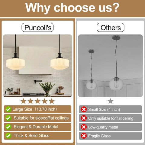 Comparison of puncoll 13.8'' Vintage Milk Glass Pendant Light Kitchen Island with others, showcasing high-quality features.