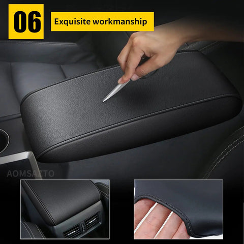 Center Console Cover For 2013 To 2018 Nissan Altima Armrest Leather Black With Black Stitching in car interior