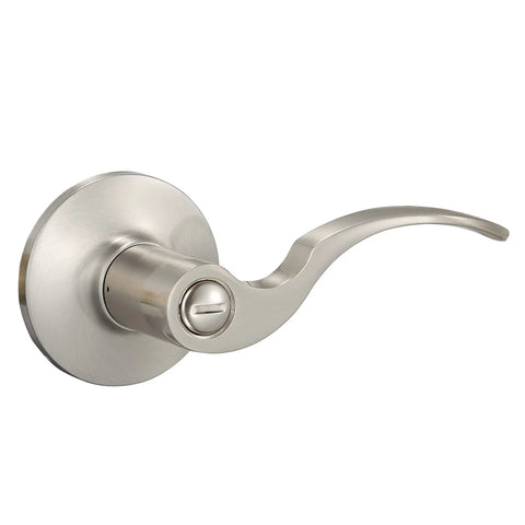 Shelby Door Lever With Privacy Lock Satin Nickel, No Brainer Install For Right Or Left Handed Doors, Reversible Handle