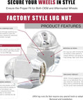OEM Style Lug Nuts 20 Pcs M12x1.25 12x1.25 Thread Chrome Finish 1.2 Inch Long 3/4 Inch 19mm Hex Conical Seat Lug Nuts Product Features
