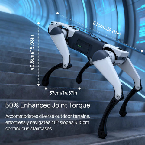 Lite 3 Basic AI Quadruped Robot Platform For Robotics Developers And Researchers Featuring Dope Mobility And AI Driven Motion Control For Algorithm Testing And Real World Robotic Application Development, 61cm robot on stairs