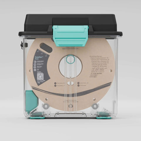 Front view of PolyDryer Box 3D Printing Filament Storage And Continuous Sealing System For Moisture And Dust Protection with spool inside.