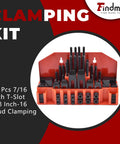 Pro Series Fifty Eight Piece Seven Sixteenths Inch T Slot Clamping Kit with Hardened Hold Down Clamps and Threaded Studs display