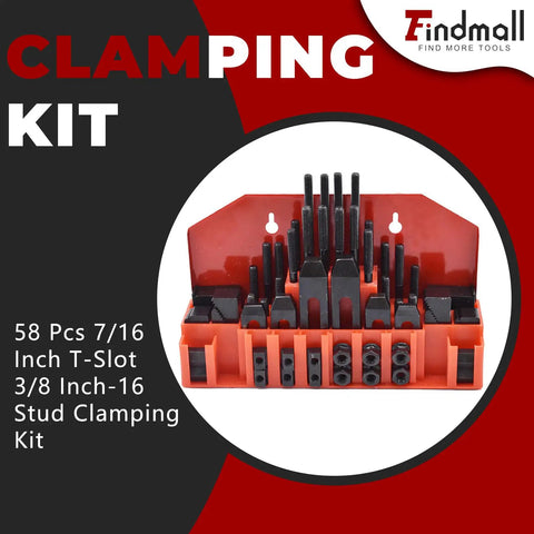 Pro Series Fifty Eight Piece Seven Sixteenths Inch T Slot Clamping Kit with Hardened Hold Down Clamps and Threaded Studs display