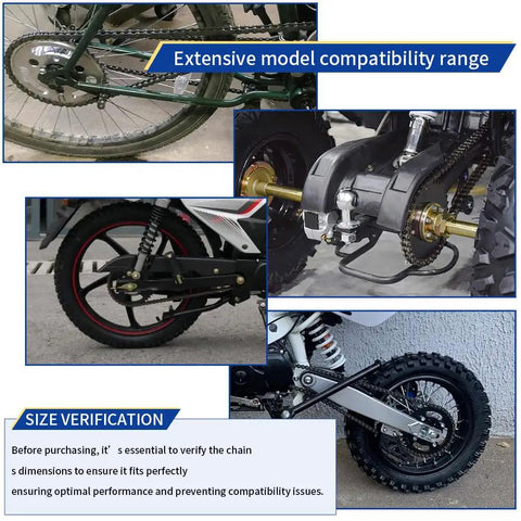 Rugged Heavy Duty 415H Chain That Packs A Punch For Motorized Bikes With Handy Chain Breaker Tool Fits 49Cc To 80Cc Two Stroke Engines shown on bikes