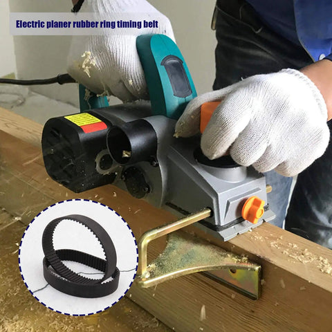 Two Pack HTD201 3M Rubber Planer Drive Belt Featuring 67 Teeth Closed Loop Design Compatible With SKIL 1500 Series Electric Planers in use with planer.