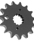 Close-up of 15 tooth front sprocket for Drive Chain And Sprockets Kit For Suzuki VZ800 Marauder 1997 To 2004, metal teeth detail