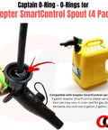 Replacement O Rings For Scepter SmartControl Gas Can Spout 4 Pack Keep Your Gas Can Sealed Tight Leaks Fixed For Gas Diesel Kerosene And Utility Cans Today. black replacement o-rings for SmartControl gas can spout