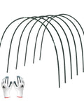Garden Hoops for Raised Beds and Greenhouses, 24 Pack DIY Kit with 17 Inch Polypropylene Hoops shown with gardening gloves.