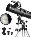 130mm Newtonian Reflector Telescope For Grownups With 130EQ Mount High Quality Optics Includes 1.5x Barlow Lens Smartphone Adapter And 13 Percent Moon Filter For Sharper Deep Space Viewing