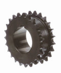 Knockout Quality Split Taper Bushed Steel Roller Chain Sprocket No 40 Pitch Two Strand Twenty Three Teeth close-up view.