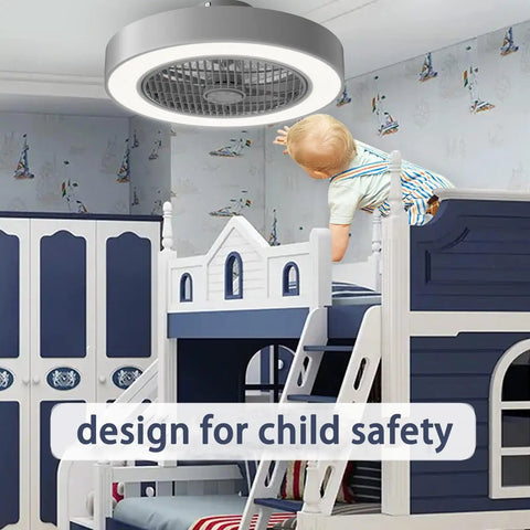 Enclosed Ceiling Fan With Lights Remote Control Low Profile Gray 20 Inch 6 Speeds Memory Mode shown in child’s room