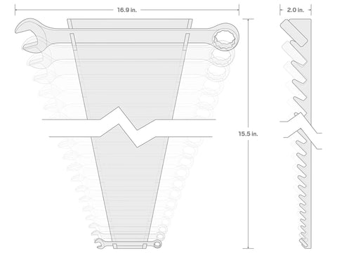 Diagram of 19 Piece Inch Combination Wrench Set With Rack From One Quarter Inch To One And One Quarter Inch Angled Open Ends