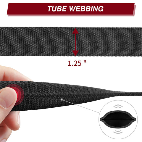 Two Point Rifle Sling With Quick Adjust Loop 1.25 Inch Wide Nylon Webbing For Outdoor Use showing close-up of black tube webbing