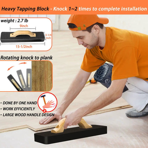 6 In 1 Heavy Floor Install Kit For Laminate And Vinyl Plank, Pro Tapping Block And Push Tongue And Groove Tool, Seam Setter, Mallet Free Design For Tight Joints, Easy DIY Flooring Tools For Faster, Cleaner Installations, 9 inch tapping block