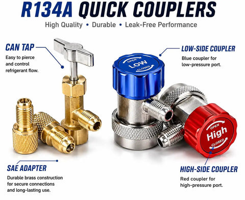 3.5 CFM HVAC Vacuum Pump 1 Quarter HP Pro Grade Refrigeration Tool With R134a R12 R22 R410a Compatibility Includes AC Manifold Gauge Can Tap Carrying Tote Quiet Operation brass R134A quick couplers