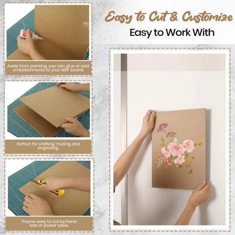 Hands gluing and cutting Smooth Unfinished Mdf Craft Boards 24 Pack 12 By 12 Inches 1/8 Inch Thick for crafting and custom projects.