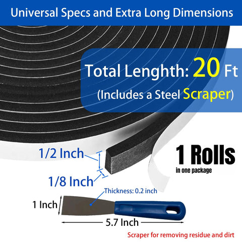 YuanYue smoker gasket seal roll, 1/2 in x 1/8 in x 20 ft, black felt, self-adhesive for BBQ grill pit; scraper included