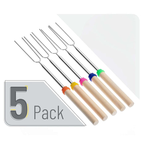 Telescoping Stainless Steel Roasting Sticks 32 Inch 5 Pack Marshmallow Skewers With Wood Handles For S'mores Hot Dogs Campfires And Fire Pits