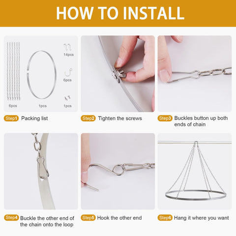 How to install 24 Inch Hoop Ceiling Draping Kit For Weddings And Events, Stainless Steel Canopy Curtain Hardware, step-by-step guide