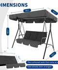 Dimensions of three person outdoor patio swing chair with adjustable canopy shade removable sun shade for backyard deck porch