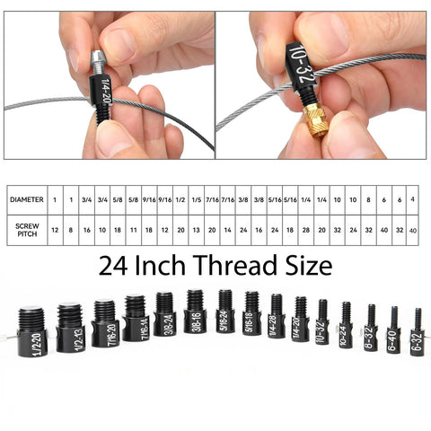 Nut and bolt thread checker gauge set, black metal with white size markings, 24-inch imperial/metric range